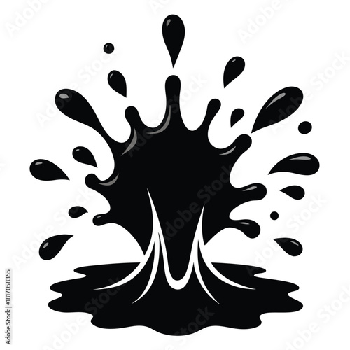 liquid splash black and white silhouette on white background