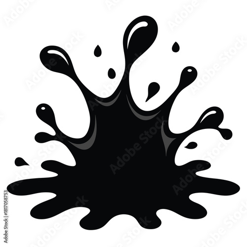 liquid splash black and white silhouette on white background