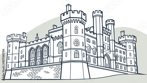 Arundel Castle – Elegant Line Art, Clean British Landmark Illustration, Modern Minimal UK Architecture Vector Design