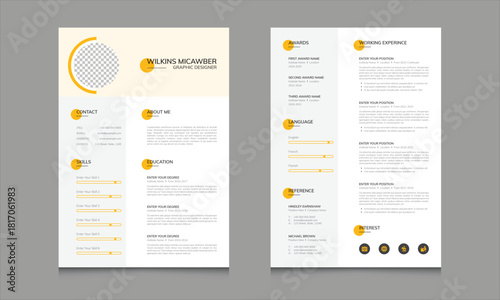 2 Page Yellow Simple and Clean Resume Layout