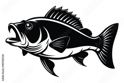 large mouth bass fish black and white silhouette