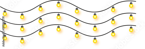 Bright yellow string lights arranged in wavy lines, party decoration