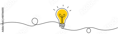 Continuous one line drawing of Light bulb symbol isolated on white background outline art illustration Editable stroke