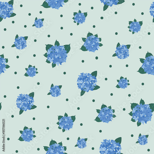 Coastal Hydrangea Pattern Collection Blue Florals Stripes Gingham Seamless Vector Set