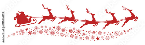 Santa Claus rides in a sleigh in harness on the reindeer