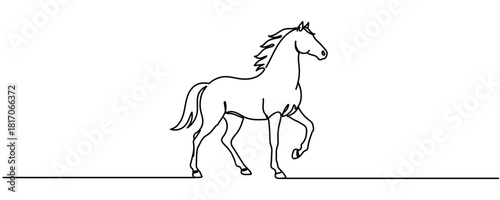 Running horse. Horse year. Continuous line drawing. Editable stroke