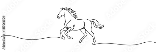 Running horse. Horse year. Continuous line drawing. Editable stroke