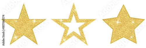 Gold glitter star isolated on a transparent background. Golden star icon with lights. Vector design element for advertising, greeting card, jewelry, prestigious restaurant menu.