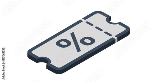Isometric discount ticket icon with percentage symbol for sale promotions
