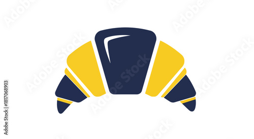 Yellow and blue minimal croissant logotype design for bakeries and cafes