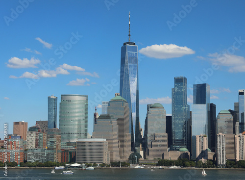 modern new york skyline with buildings and towering skyscrapers built at the twin towers site