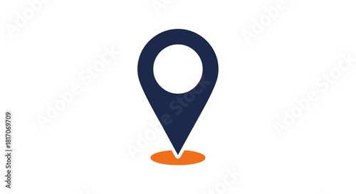 Minimalist pin icon with blue and orange design on white background