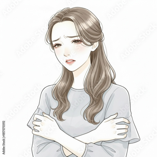 Young woman looking sad and worried with arms crossed isolated on white background