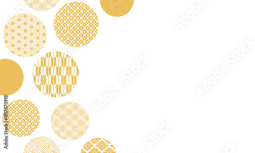 和柄の文様をあしらった金の円が並ぶ上品で美しい和風パターン背景