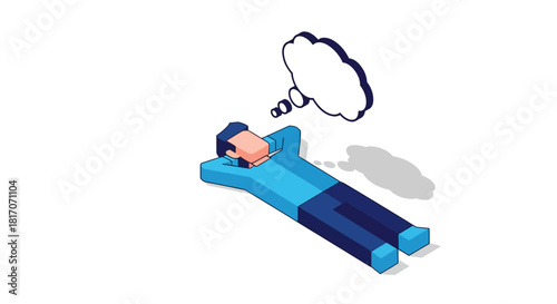 Relaxed person dreaming in isometric style with thought bubble concept