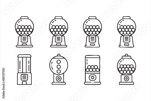 Thin-line gumball machine graphics for signage, stickers, and design use