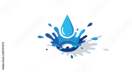 Vibrant water splash with blue droplet on white background