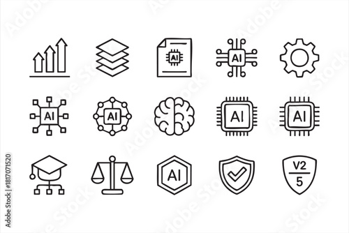 Machine learning and artificial intelligence vector icon collection