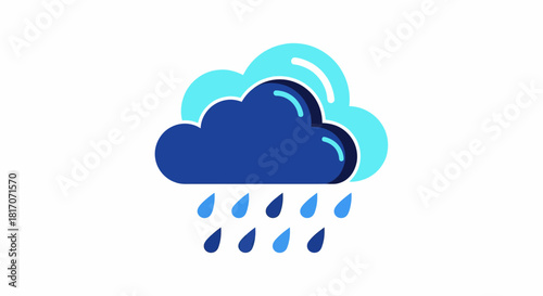 Stylized cloud with raindrops in blue tones for weather and forecast design