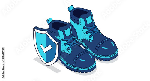 Safety boots with shield protection concept in isometric design