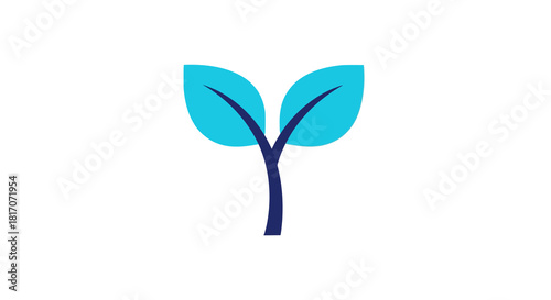 Minimalistic blue leaf icon on white background