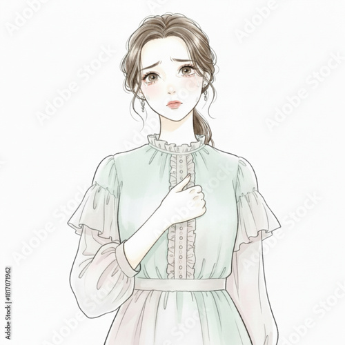 Sad young woman with hand on chest crying isolated on white background