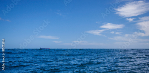 Fototapeta Naklejka Na Ścianę i Meble -  Bulk carriers move across the ocean on a clear day.