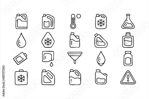 Chemical containers and coolant symbols for car maintenance graphics