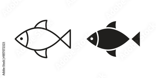 Fish icon in filled, thin line, stroke style for website and apps