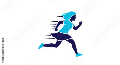 Dynamic running woman silhouette in motion with flowing hair