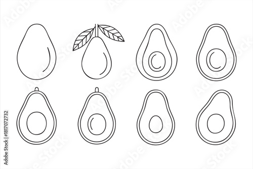 Minimal outline avocado and fruit icon set for healthy food designs