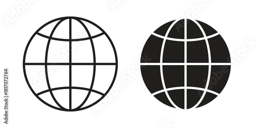 Globe icon in filled, thin line, stroke style for website and apps