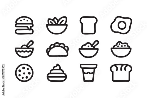 Breakfast, lunch, and dinner food symbols in simple line art