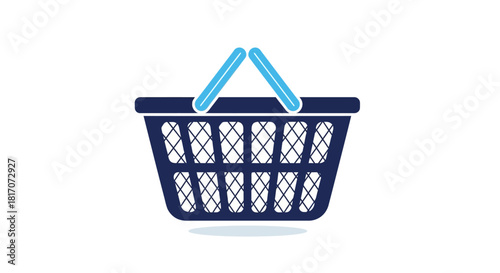 Shopping basket icon with blue handles on white background