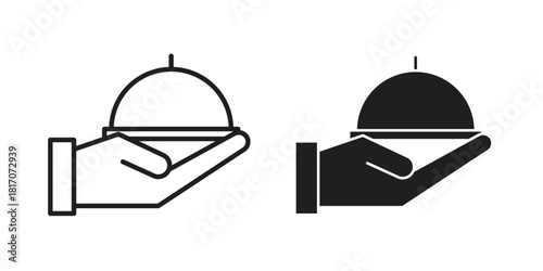 Hand holding tray icon in filled, thin line, stroke style for website and apps