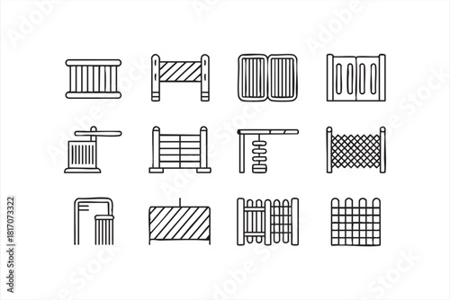 Security barriers and fence vector icons in clean outline style
