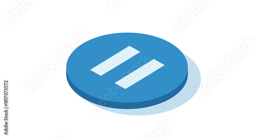 Isometric blue pause button icon with shadow on white background