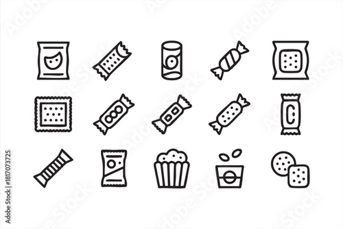 Chips, cookies, and sweet treat symbols for food branding and design