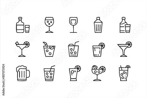 Alcohol, beer, and cocktail illustrations for menus and drink design