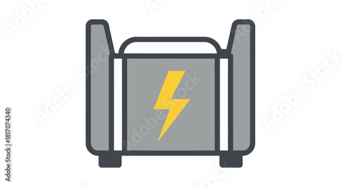 Flat style battery icon with lightning bolt symbol on gray background