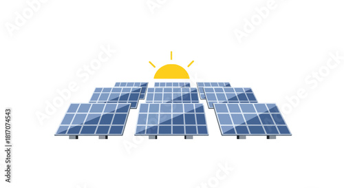 Sustainable energy concept with sun and solar panels embracing renewable power sources