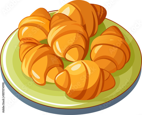 Plate with a lot of fresh croissants stock illustration , white background 