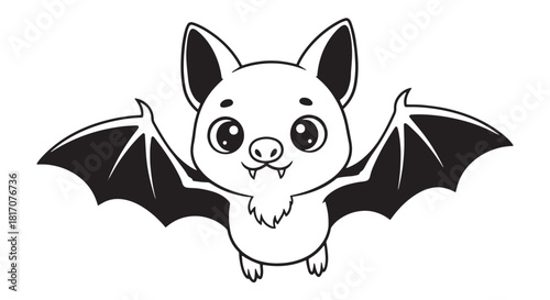 Whimsical cartoon bat character with large ears, big eyes, tiny wings, and a friendly expression in a playful night scene.