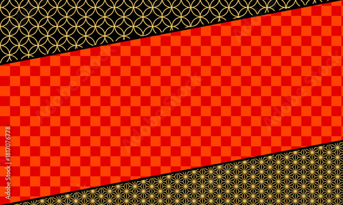 赤の市松模様に金の文様をあしらった黒のデザインが入ったシックで上品な日本の和柄背景素材