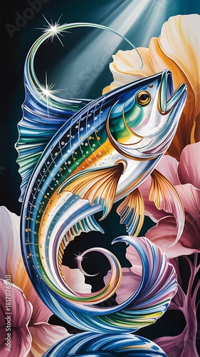 Vibrant Leaping Fish with Iridescent Scales