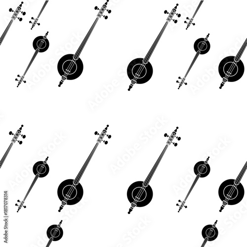 Rebab Bowed String Seamless Pattern. Traditional Arabic Indonesian Vector