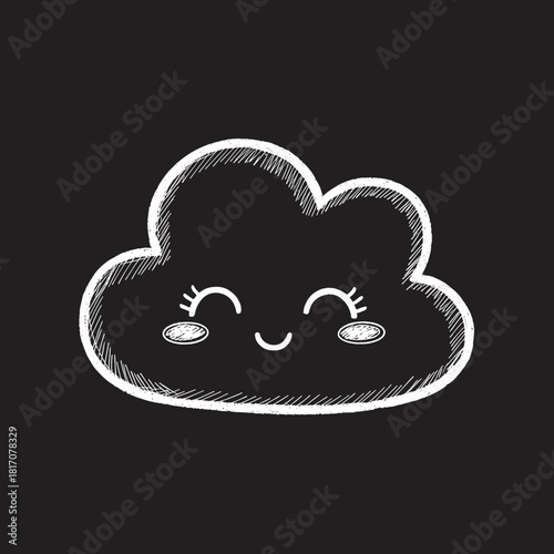 Cute smiling cloud character illustration on black background  