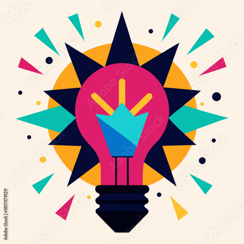 Colorful geometric light bulb idea burst silhouette isolated on white background