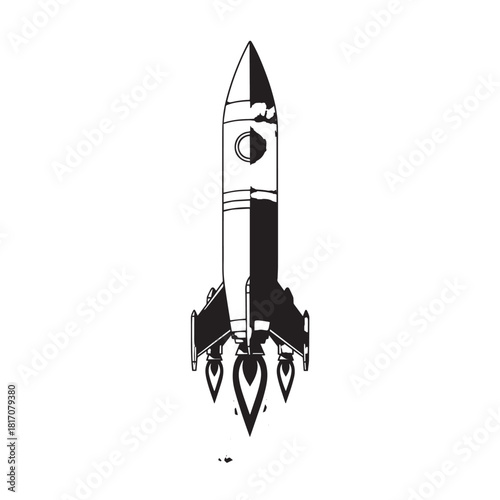 Black and White Silhouette of a Space Rocket Ready for Launch.