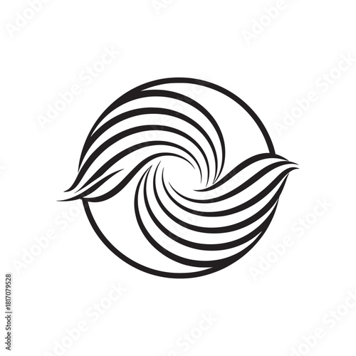 Abstract circular swirl logo with flowing lines and minimalist black design for branding.
